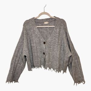 Altar’d State Gray Distressed Cropped Ribbed Cardigan Boho Grunge Large